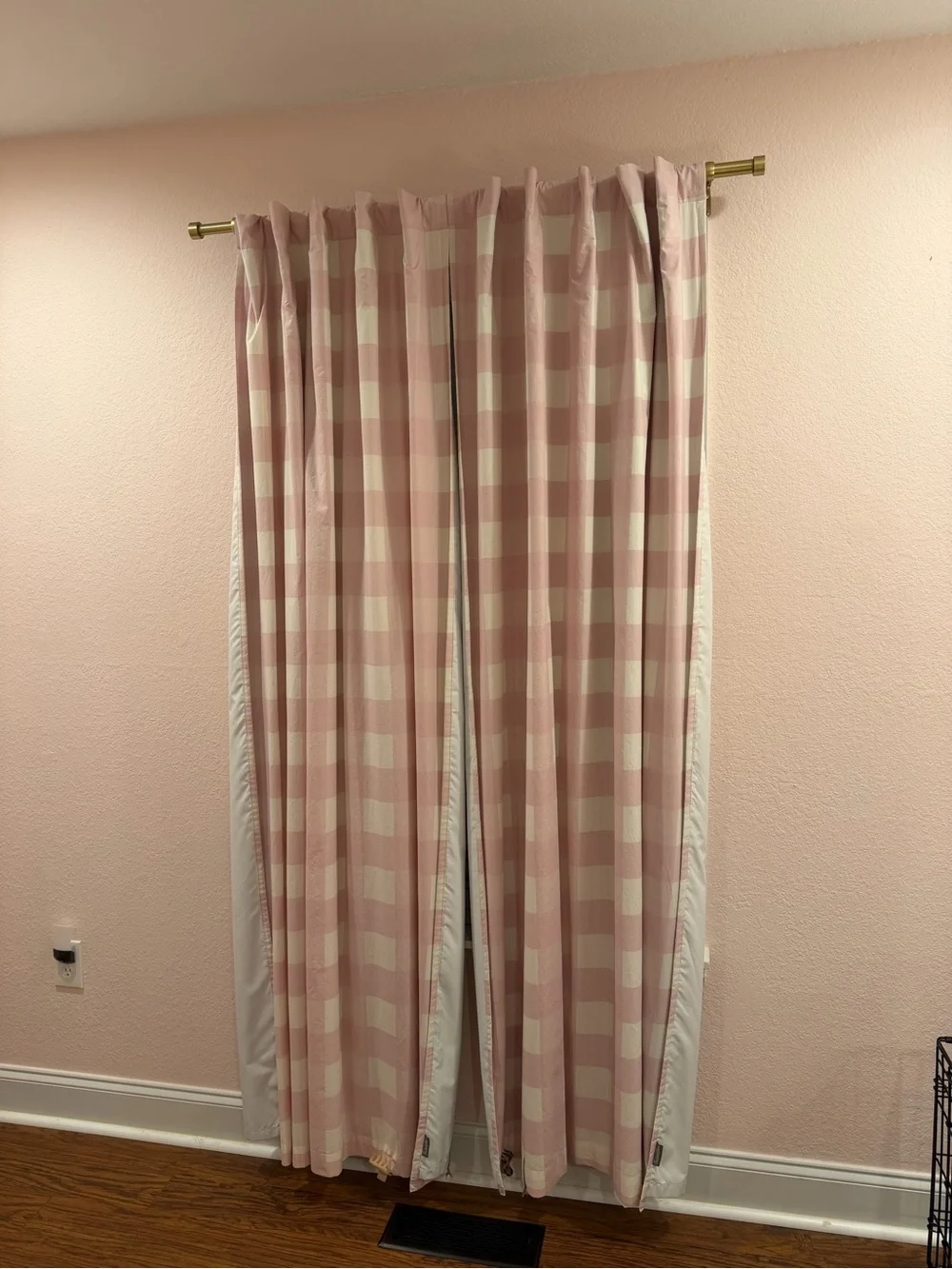 The Land of Nod Pink Tint Buffalo Check  Blackout Window Curtain Panels (2)